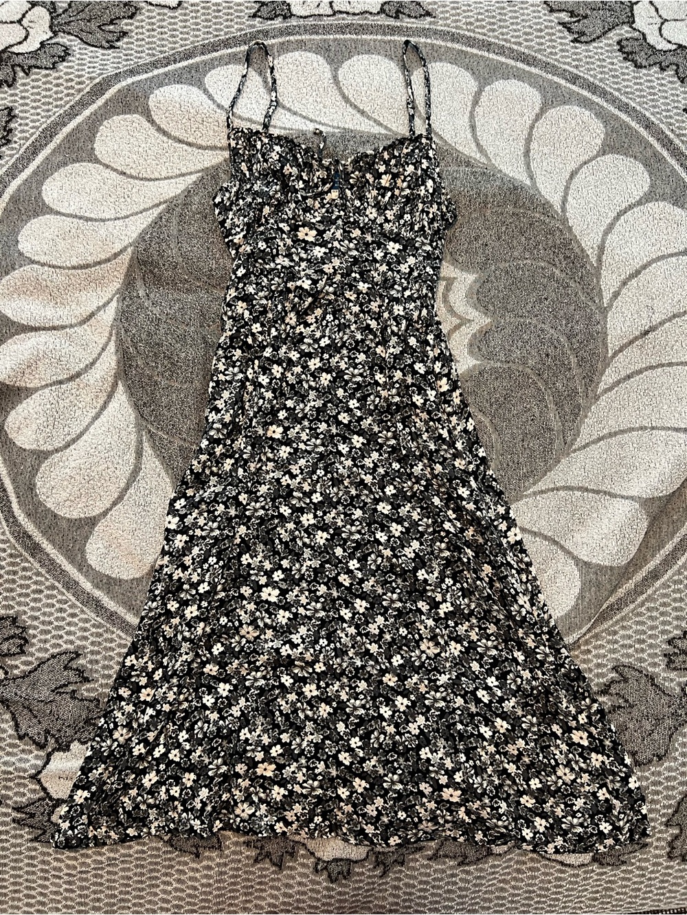Old Navy Black Floral Midi Slip Dress